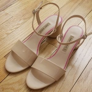 Zara Faux Patent Leather Block-Heel Sandals Size 8